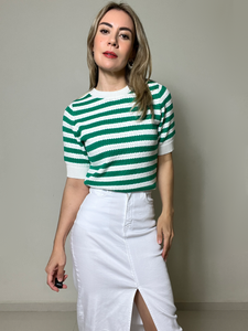 Blusa Rayas Blanco Verde